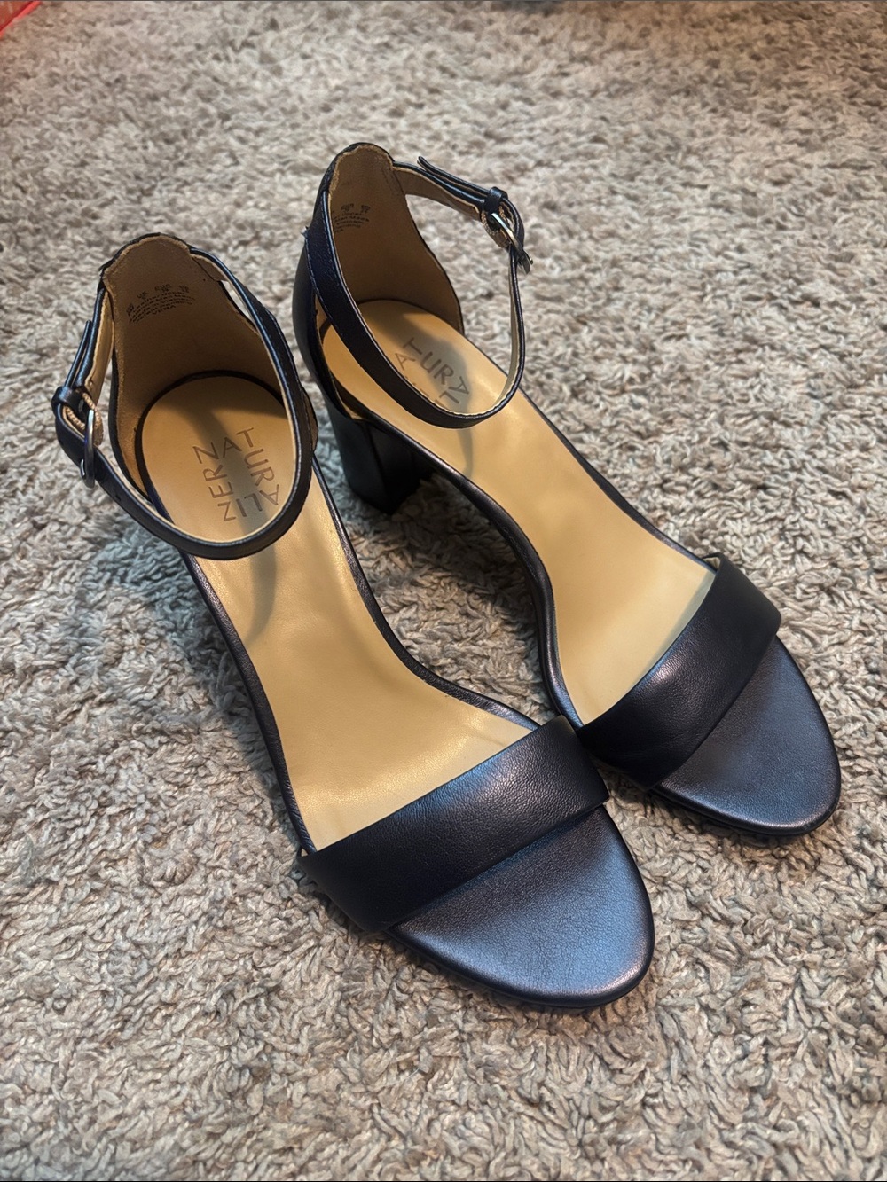 Naturalizer Navy Leather Block Heel Ankle-Strap Sandals